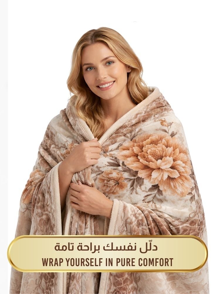 بريميم بطانية بيج زهرية فائقة النعومة بوزن ٦ كيلوجرامات – بطانية فاخرة سميكة ودافئة من فرو المنك لفصل الشتاء - Image 3